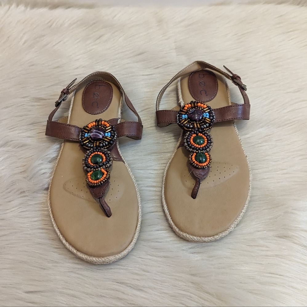 B.O.C tan leather beaded sandals size 7.5